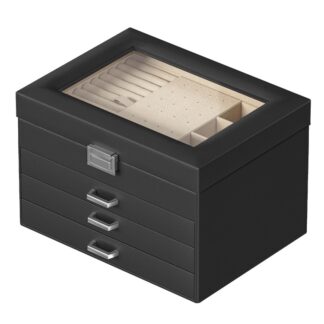 Jewelry Box with Glass Lid, 4-Tier Jewelry Organizer, Jewelry Box for Women, Ample Storage Space, Suitable for Necklaces, Earrings, Rings, Bracelets, Gift for Loved Ones, Black