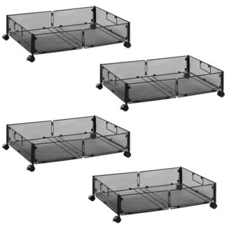 تخزين تحت السرير بعجلات, 4 حزمة تحت حاويات التخزين السرير, معدن قابل للطي تحت درج السرير, توفير المساحة, تجميع خالٍ من الأدوات, للملابس, بطانية, أحذية, أسود