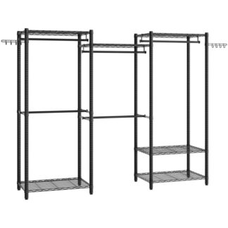 رف الملابس الثقيلة, منظم خزانة قائم بذاته من 6 طبقات, رف ملابس معدني مع أرفف وقضبان تعليق, رف ملابس متعدد الوظائف لغرفة النوم, الحمولة القصوى 800 رطل, أسود