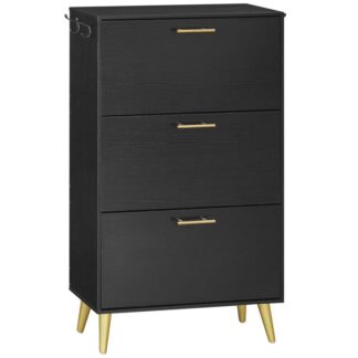 خزانة الاحذية, خزانة تخزين الأحذية للدخول, خزانة أحذية دلو الخفية مع 3 أدراج الوجه, خزانة منظم رف الأحذية مع خطافات معطف, للدخول, خزانة, أسود