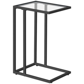 منضدة زجاجية سوداء, طاولة جانبية للوجبات الخفيفة من الزجاج المقسى على شكل C مع إطار معدني, طاولة تلفزيون للمساحة الصغيرة, أريكة وسرير, الطراز الحديث, أسود