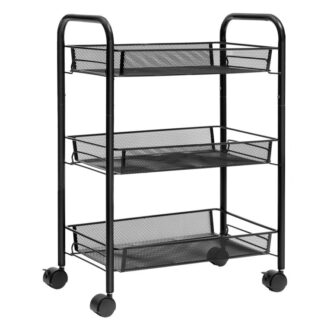 wózek tocząca się, 3-Wózek do przechowywania z siatki poziomowej, Wózek wielofunkcyjny z 3 Regulowane koszyki z drutu i blokowane koła, Łatwy w montażu, do domu, kuchnia, biuro, czarny