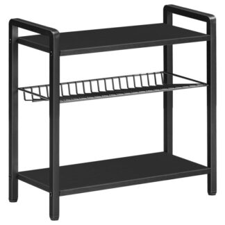 3-منظم رف التوابل الطبقة, رف عداد المطبخ, رف تخزين كونترتوب مع رفوف شبكة الإمالة, رف منظم مجلس الوزراء للمطبخ, مكتب, غرفة الدراسة, أسود