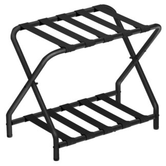 luggage rack, folding luggage racks for guest room, suitcase stand, 27 x 15.3 x 22 inches, metal foldable luggage holder with nylon straps, space saving, bedroom, hotel, black