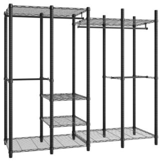 خزانة خزانة محمولة, رف الملابس الثقيلة, منظم خزانة قائم بذاته من 6 طبقات, رف ملابس مع أرفف وقضبان تعليق, رف الملابس, الحمولة القصوى 900 رطل, أسود