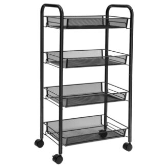Rollwagen, 4-Tier -Mesh -Draht -Lagerverbindungswagen, Multifunktionswagen mit 4 Verstellbare Körbe und abschließbare Räder, leicht zusammenzubauen, für zu Hause, Küche, Büro, Schwarz