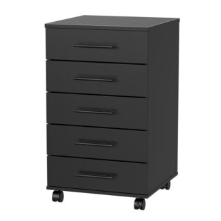 خزانة ملفات سوداء 5-Drawer, مجلس الوزراء المودع للمكاتب مع الأدراج, خزانة تخزين متنقلة خشبية مع عجلات, للمكياج, مكتب البيت, تجميع سهل