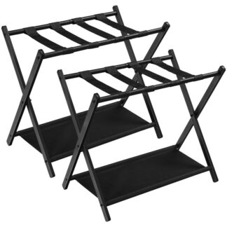 رف الأمتعة, حزمة 2, قم بطي قابلة للطي المعدنية مع رف تخزين النسيج لغرفة النوم, غرفة الضيوف, 25.4 x 16.5 س 24.2 بوصة, يحمل 100 رطل, خزانة, الفندق, أسود