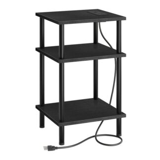 Seitentische mit Ladestation und USB -Anschlüssen, 3-Schicht stapelbarer Nachttisch, 23.2 Zoll Endtisch für kleinen Raum im Schlafzimmer, Wohnzimmer, industrielles Stil, Schwarz