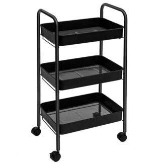 3-Tiermetallküchenwagen, Speicherrollwagen mit 3 abnehmbare Netzkörbe und abschließbare Räder, stabil und robust, leicht zusammenzubauen, für zu Hause, Küche, Büro, Schwarz
