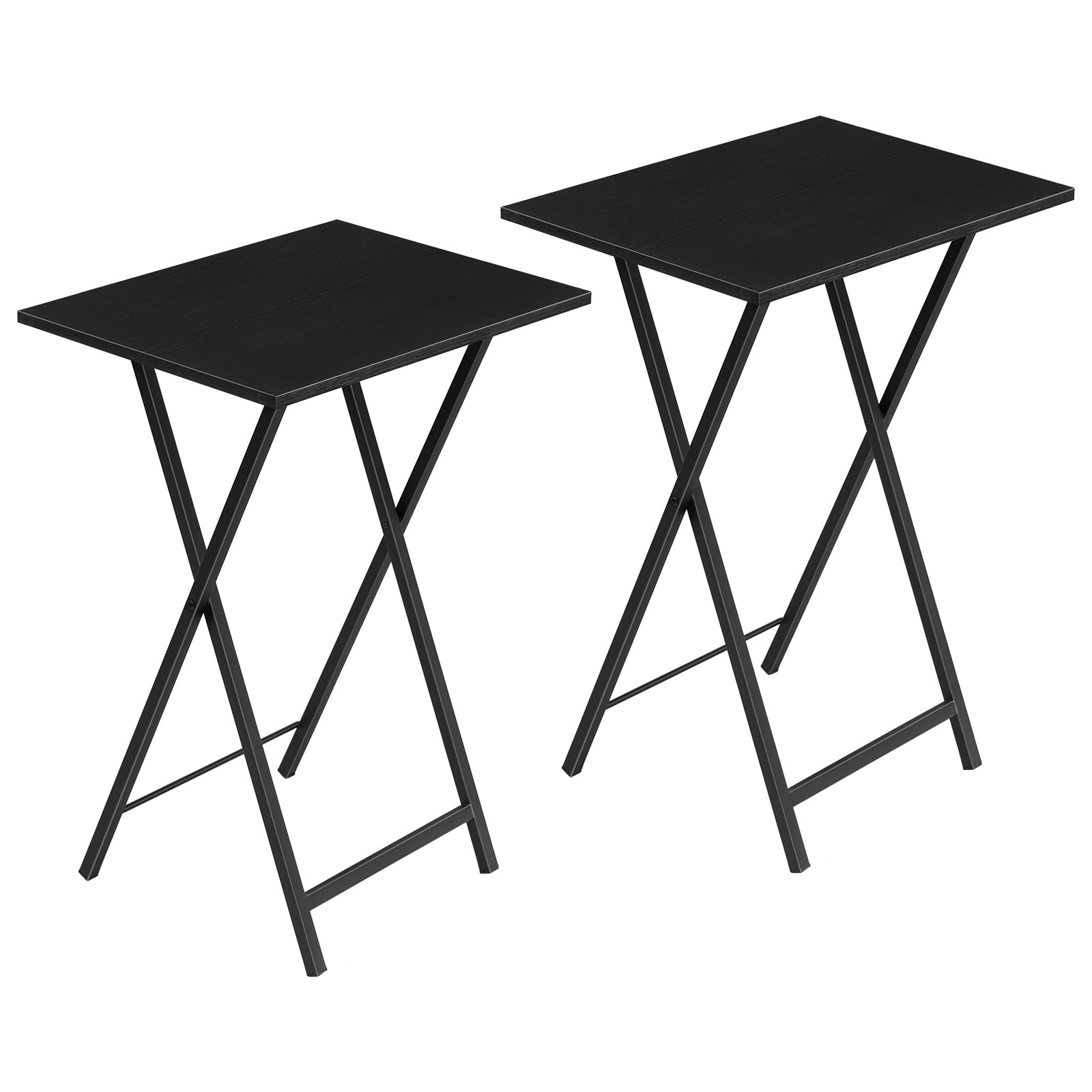 Klappt TV Schacht Dëscher (Set vun 2), Industriell-Stil Side Tables fir kleng Plazen, Multi-funktionell Snack Dëscher mat stabil Metal Frame, Raum-spueren & Einfach Assemblée, Schwaarz Finish