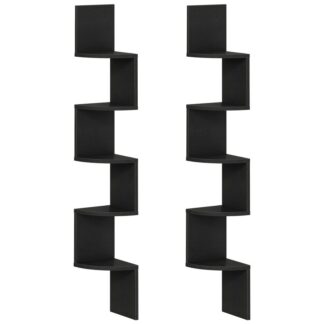 Угловая полка, установленная на стене, Набор 2 Плавающие угловые полки, 5-Книжные полки ярус, Спальня, Домашний офис, Черный