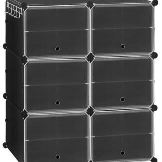 Організатор взуття, 6 Кубна взуттєва стійка з дверима, тримати 24 пари взуття, Шафа для зберігання взуття для шафи, сталевий каркас, пластикова панель, легко зібрати, для входу, коридор, чорний