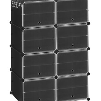 Організатор взуття, 8 Кубна взуттєва стійка з дверима, тримати 32 пари взуття, 8 Шафа для зберігання взуття для шафи для шафи, сталевий каркас, пластикова панель, легко зібрати, для входу, коридор, чорний