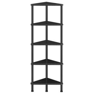 رف الركن, رف الكتب الصناعية ذات 5 مستويات مع إطار معدني, زهرة مصنع الرف الزاوية زهرة, خزانة الكتب الزاوية للمساحات الصغيرة, غرفة نوم, غرفة المعيشة, أسود