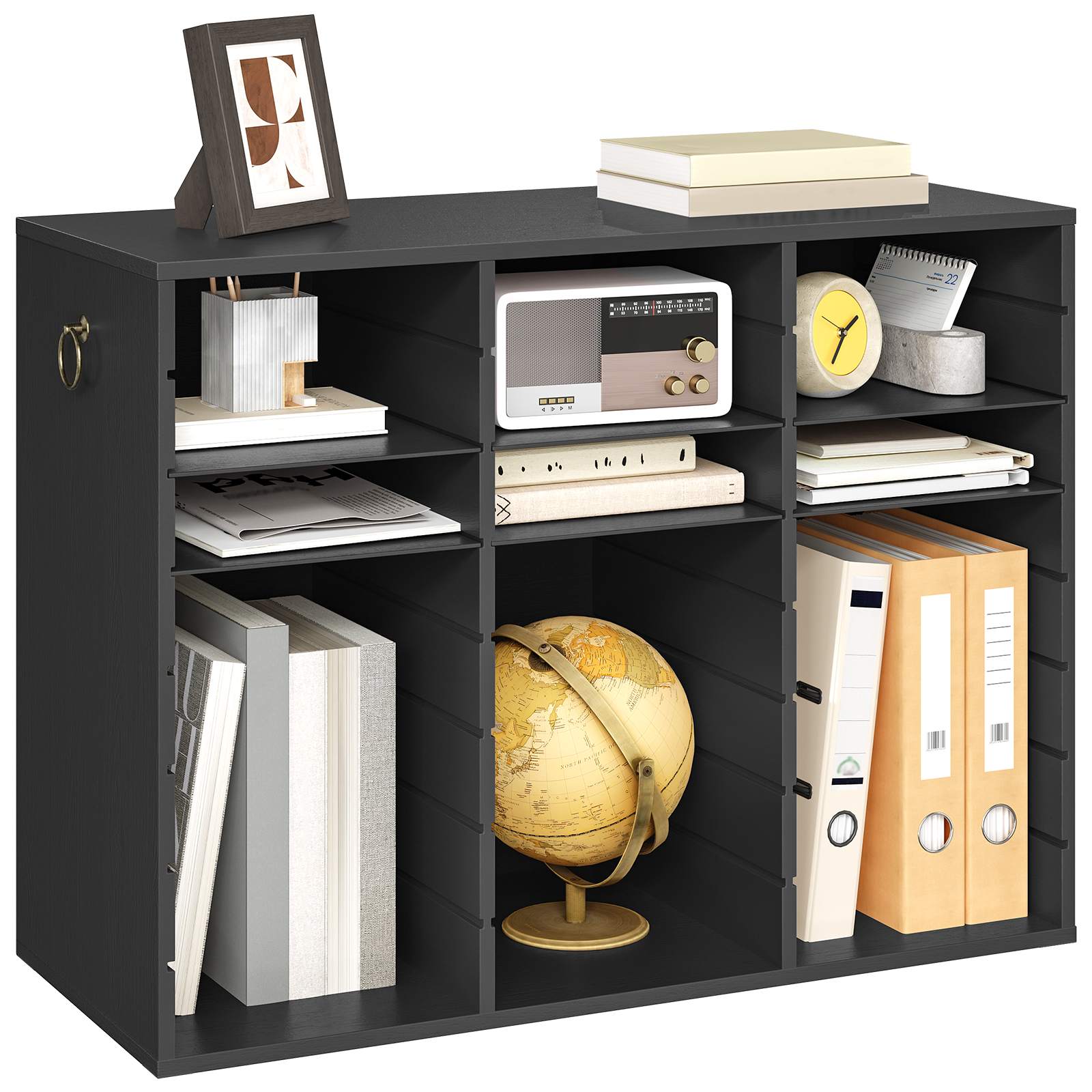 24-Compartment Wooden Literature Organizer, Countertop Mail Sorter with Adjustable Shelves, Multi-Scenario Document Storage Unit for Home, Office and School, Classroom Student Mailbox, Černá povrchová úprava