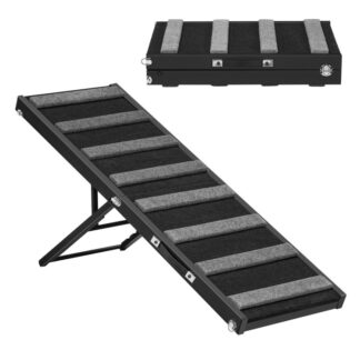 منحدر الكلب للسرير, 51.2'' منحدر الكلب الطويل القابل للطي, 5 ارتفاع قابل للتعديل من 11.8" to 29.5", منحدر الكلب المحمول للسيارة, Couch, أريكة, مع سطح السجاد غير الانزلاق, أسود ورمادي