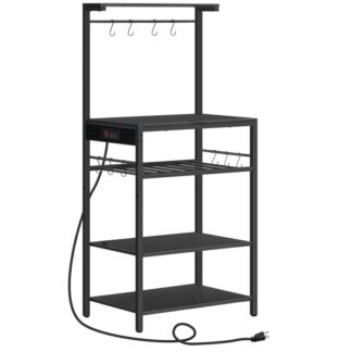 Kitchen Bakers Rack with Power Outlet, 5-Tier Coffee Bar with Adjustable Wine Rack, Microwave Stand with 10 S-Shaped Hooks, Kitchen Storage Shelf Rack, Rustic Brown