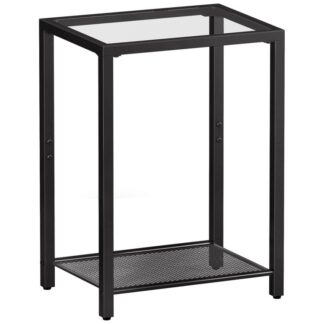 طاولة جانبية زجاجية أسود, 2-جدول نهاية الطبقة, منضدة للمساحات الضيقة, طاولة سرير من الزجاج المقسى, الإطار المعدني الحديث, للمكتب, غرفة نوم, غرفة المعيشة, يذاكر, أسود