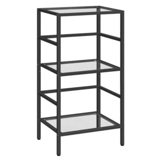 3-Tier Bookcase, Tempered Glass Bookshelves, Record Storage Rack with Side Fence, Storage Shelves for Bathroom, Slim Shelving Unit for for Living Room, Home Office, Black