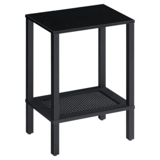 Конечный стол, Маленький боковой стол с 2-уровневыми полками хранения, Высокая тумбочка с искусственным ротантным украшением, Диван-стол для небольшого пространства, Рядом с столом для гостиной, Спальня, Черный