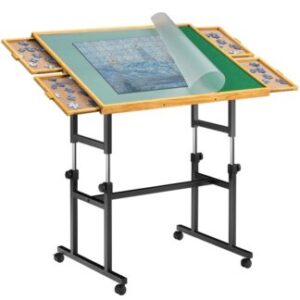 Puzzle Table 1500 Piece, 10-Angle Adjustable Jigsaw Puzzle Table with Drawers and Cover, 35.4" x 27.6" Puzzle Board with Adjustable Legs on Wheels for Adults, for Puzzle Lovers