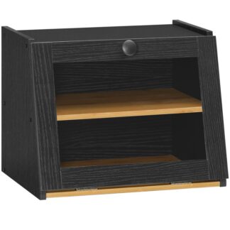 صندوق الخبز, صندوق الخبز لكونترتوب المطبخ, حاوية تخزين الخبز ذات سعة كبيرة,باب فليب أكريليك للأسفل, رفوف الخيزران, للمطبخ, غرفة العشاء, مخبز, أسود وطبيعي