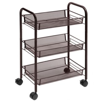 عربة التسوق, 3-عربة أداة تخزين الأسلاك الشبكية المستوى, عربة متعددة الوظائف مع 3 سلال الأسلاك القابلة للتعديل وعجلات قابلة للقفل, من السهل التجميع, للمنزل, مطبخ, مكتب, بني