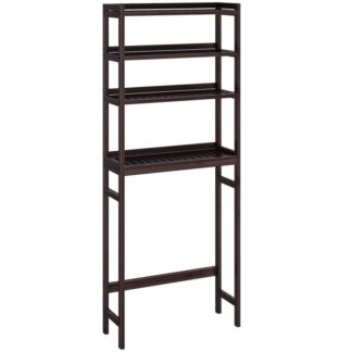 au-dessus du rangement des toilettes, 4 bambou de niveau sur l'étagère de stockage des toilettes, Organisateur de salle de bain autoportant sur les toilettes, Simple et rétro, pour salle de bain, lessive, toilettes, brun