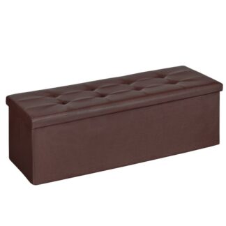 43.3 inchs folding storage ottoman bench, storage chest, footrest, coffee table, padded seat, upholstered top, holds up to 660 lb, for living room, bedroom, entryway, brown