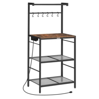 bakers rack with charging station, microwave stand with 6 s-shaped hooks, 4-tier storage rack, practical coffee bar, for kitchen, dining room, rustic brown