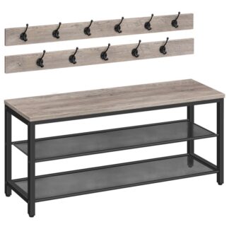 Zestaw ławki do buta z ubraniem, ławka do butów wjazdowych z 11 wieszaki na płaszcze, 39.4" Stojak na buty w stylu przemysłowym, wytrzymały i trwały, na korytarz, salon, sypialnia, Greige and Black