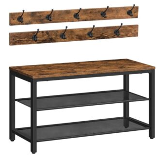 juego de banco de zapatos de estante, 3-banco de zapatos de entrada de nivel 9 percheros, 29.5"industrial style shoe storage organizer, para pasillo, sala de estar, dormitorio, marrón rústico