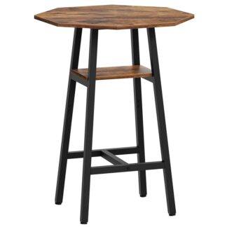 Rustic Brown Bar Table, Industrial Small Pub Table, Retro Octagonal Counter Height Cocktail Table with Sturdy Metal Support for Living Room, Dining Room, Home Bar, Cafe