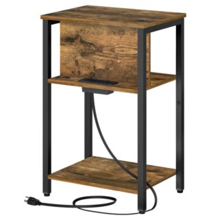 Stolik końcowy ze stacją ładującą, Stada nocna z ujściem, Port USB i typ C, 3-Stół boczny z regulowanymi stopami, do salonu, Sypialnia, Rustykalny brąz i czerń