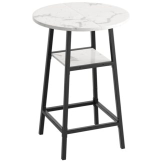 Mesa de barra redonda de mármore branco, Tabela superior de pub alta com apoio de pé, 2-Mesas de coquetel de altura do balcão de camada com armazenamento, Tabela de bistrô para pequenos espaços, Fácil de montar