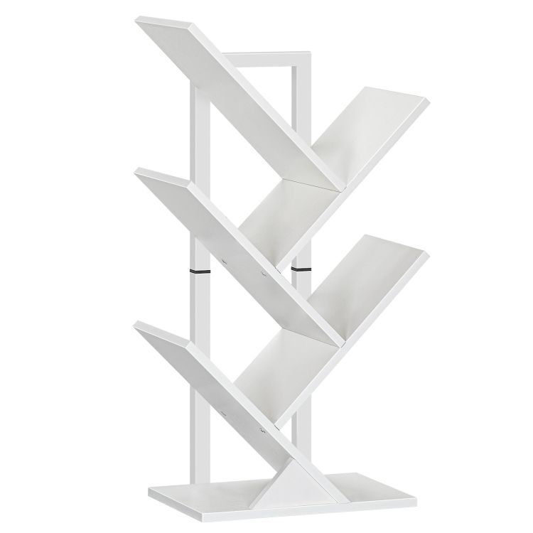 bookcase, 4 shelves, storage rack, multi-function, durable structure, space saving for living room, study, office, easy assembly, white