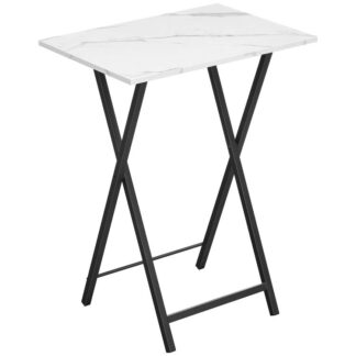 صينية التلفزيون, طاولة تلفزيون قابلة للطي, طاولة وجبة خفيفة مستقرة لمساحة صغيرة, طاولة جانبية للأريكة المحمولة, التجميع والتخزين السهل, مثالي للوجبات الخفيفة والوجبات في غرفة المعيشة, الرخام والأسود