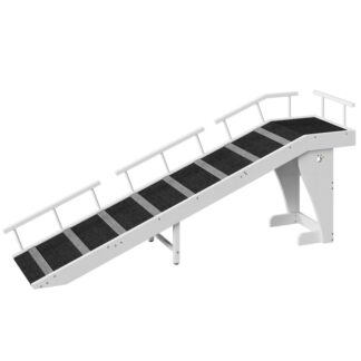 White and Black Dog Ramp for Bed, Large Wooden Pet Ramp for Dogs with Non-Slip Carpet Surface, Safety Rails, and Top Platform