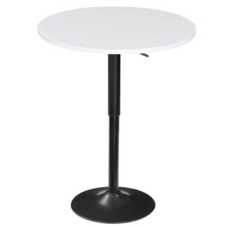 White Bar Table, Height-Adjustable Round Pub Table 27-35.4 Inches with Sturdy Base, Modern Style, Easy to Assemble, Suitable for Small Space
