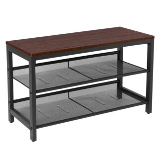 Лавка для зберігання взуття, 3-Взуттєва стійка рівня, Організатор зберігання взуття з 2 сітчасті полиці для входу, вітальня, коридор, Легка збірка, волоський колір