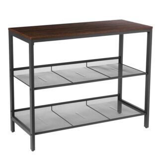 mesa de consola, mesa de sofá industrial con 2 estantes de malla ajustable, para la entrada, sala de estar, corredor, ensamblaje resistente y fácil, muebles de acento de aspecto de madera, color de nuez