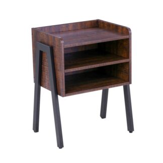 noční stolek, stohovatelná koncová tabulka, 3 Tier boční stůl pro malé prostory s otevřenými předními úložnými kompartmenty, Dřevěný vzhled přízvuku s kovovým rámem, Barva ořechu