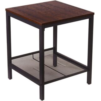 noční stolek, 2-Stolní tabulka koncového stupně s úložnou policí, pro obývací pokoj, ložnice, Stabilní kovový rám a snadná sestava, Barva ořechu