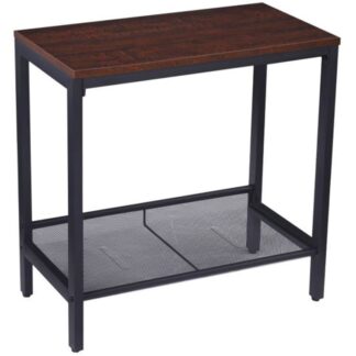 table d'appoint, Petite table de chevet étroite avec étagère en mailles réglables plates ou inclinées, table de fin pour les petits espaces, assemblage facile, dessin industriel, cerise ancienne