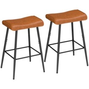 Bar Stools, Set of 2 Barstools, Brown PU-Padded Tall Stools with Foot Support, Kitchen Breakfast Seats, Counter Height Bar Chairs, for Kitchen, Dining Area, Cafe