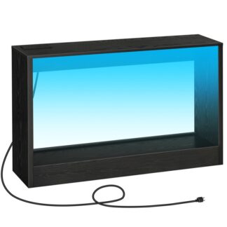 Консольные таблицы для въезда, Черный консольный стол со светодиодными огнями, 47.2'' Узкий диван -стол с выходом, За столом дивана для гостиной, вход, коридор, черный