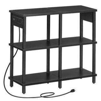 طاولة كونسول مع مخرج, 3-طاولات مدخل الطبقة مع التخزين, طاولة أريكة ضيقة لغرفة المعيشة, بهو, المدخل, مدخل, اطار معدني, تجميع سهل, أسود