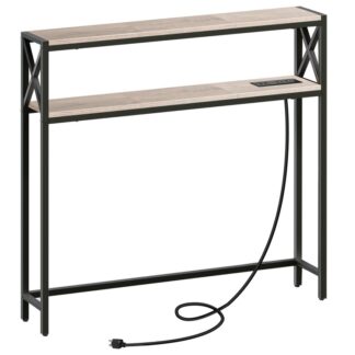 طاولة أريكة ضيقة مع محطة شحن, 39.4" L x 5.9" ث × 39.4" ح, خلف طاولة الأريكة, طاولة كونسول نحيفة مع مخرج, طاولة مدخل لغرفة المعيشة, جريج