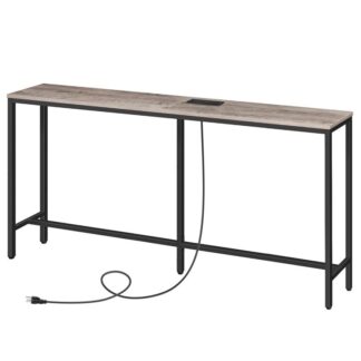 Console Table with Power Outlet, 63" Narrow Sofa Table, Industrial Entryway Table with USB Ports, Behind Couch Table for Entryway, Hallway, Foyer, Living Room, Bedroom